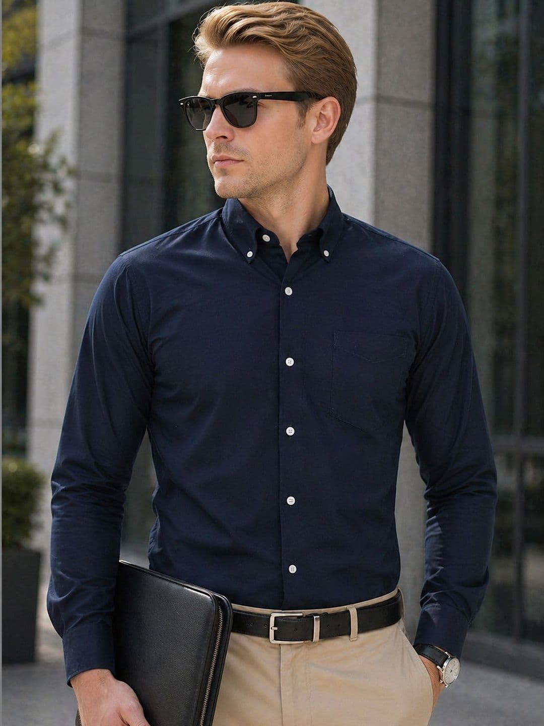 Hancock Men Solid Pure Cotton Button Down Collar Slim Fit Formal Shirt - view 1