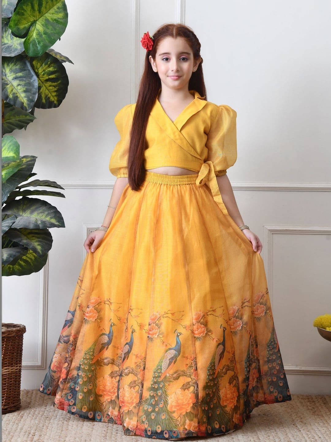 House of Pataudi Girls Peacock Printed V-Neck Lehenga With Choli - view 1
