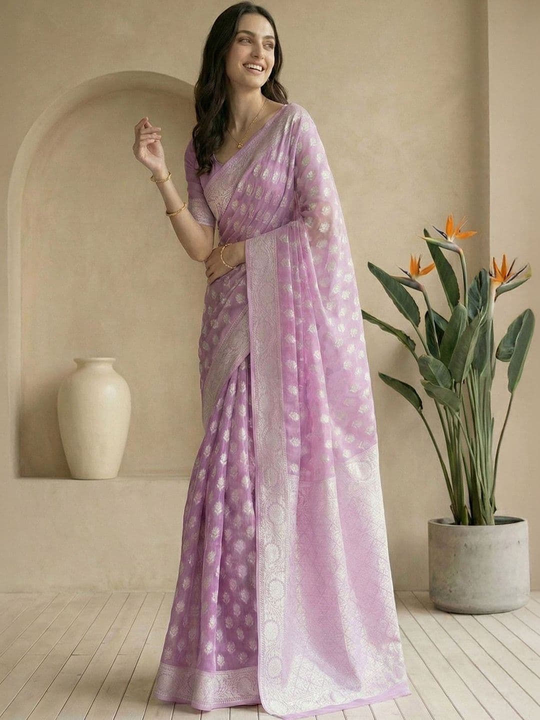 Anouk Floral Woven Design Saree with Blouse Piece - view 1