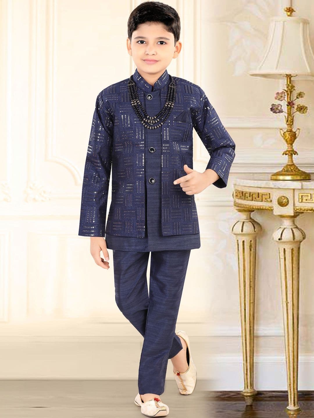 joley poley Boys Sequin Embellished Mandarin Collar Sherwani - view 1