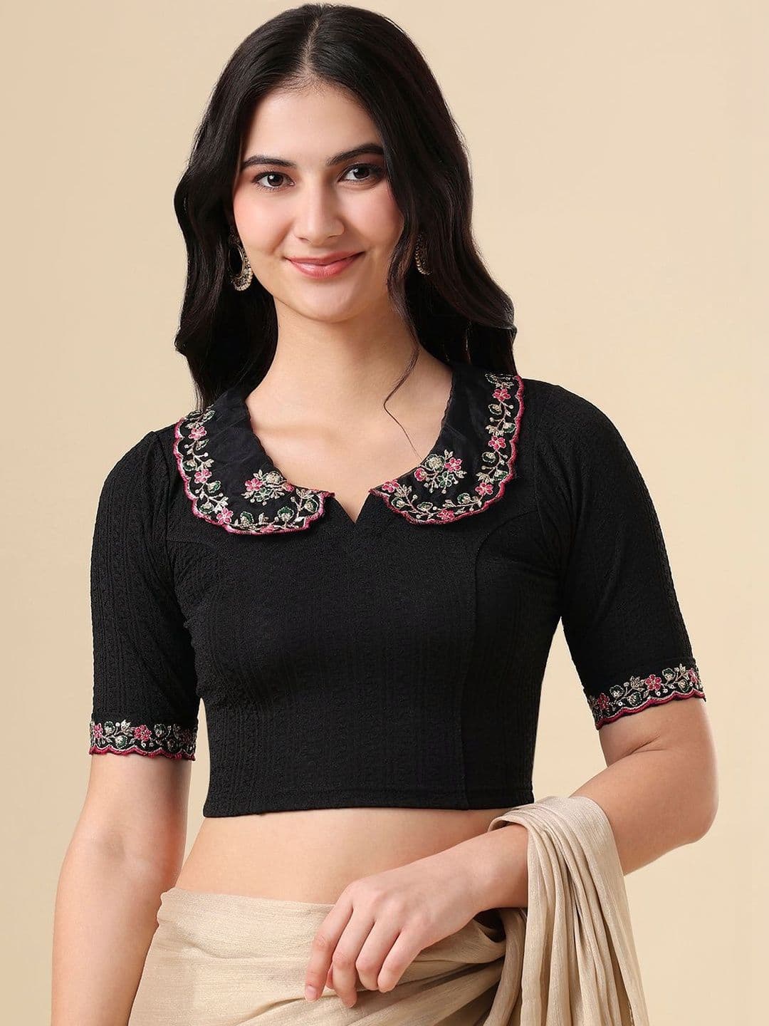 SALWAR STUDIO Embroidered Non Padded Saree Blouse - view 1