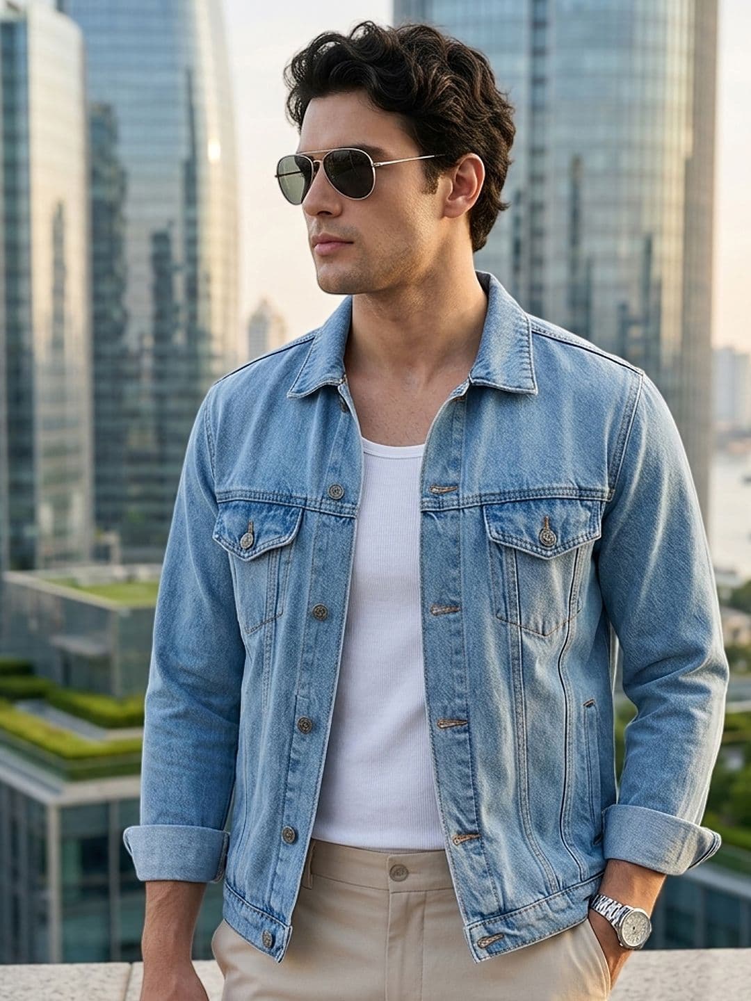 Urbano Fashion Men Solid Regular Fit Washed Full Sleeve Denim Jacket - view 1