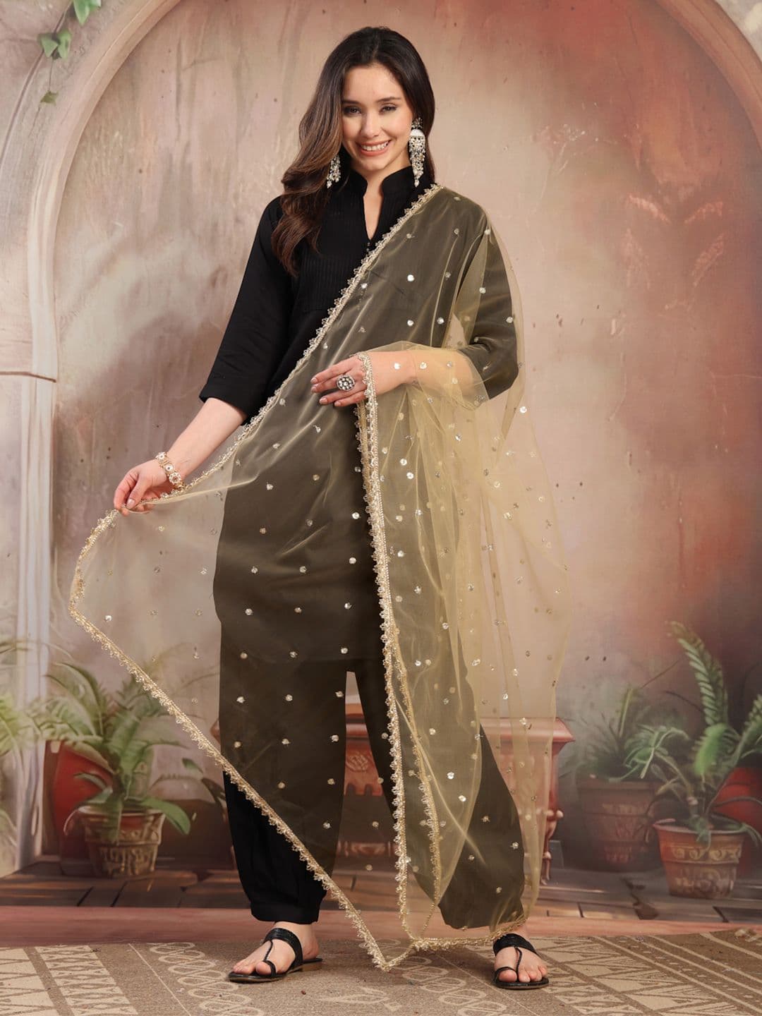 KALINI Embellished Sequinned Dupatta - view 1