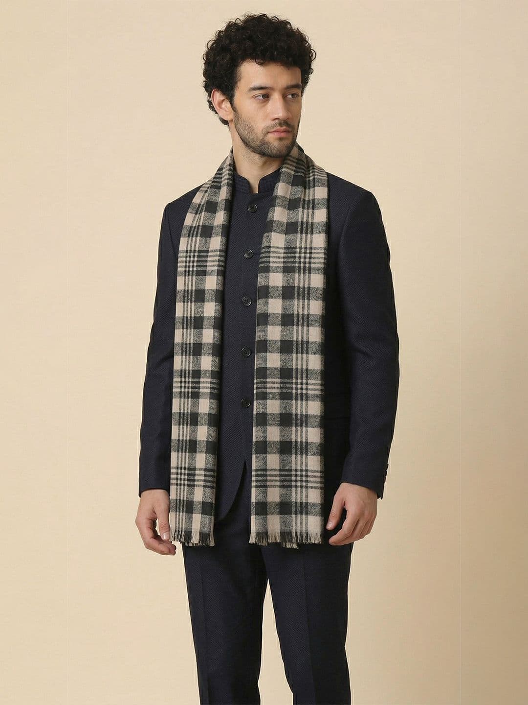 Zamour Men Woolen Checked Stole - view 1