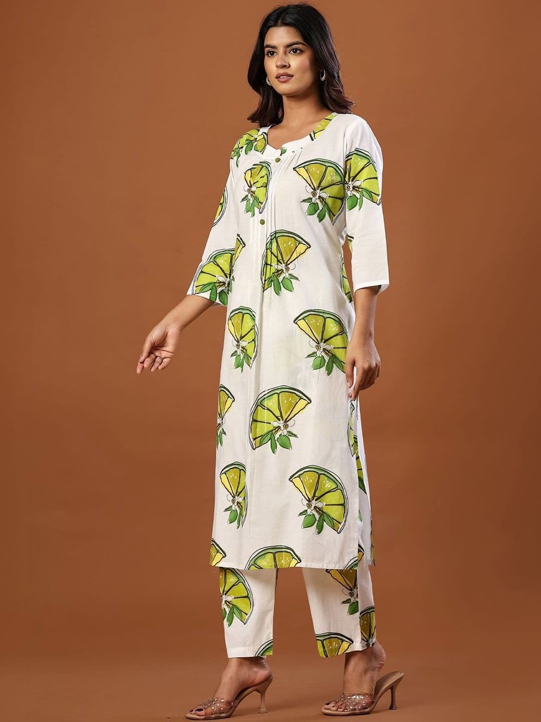 Indo Era White Printed Straight Co-ords Set - view 1