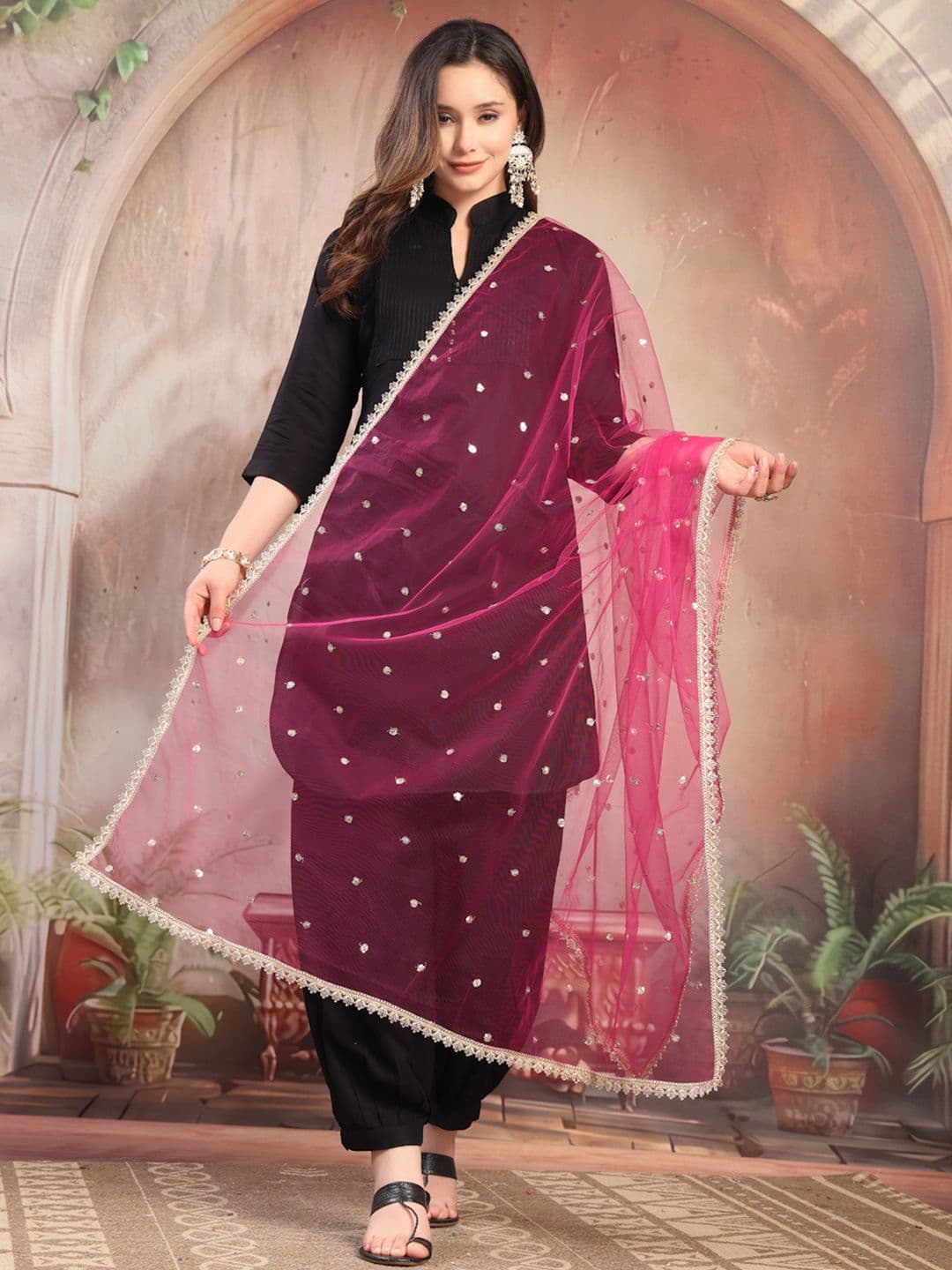 KALINI Embellished Sequinned Dupatta - view 1