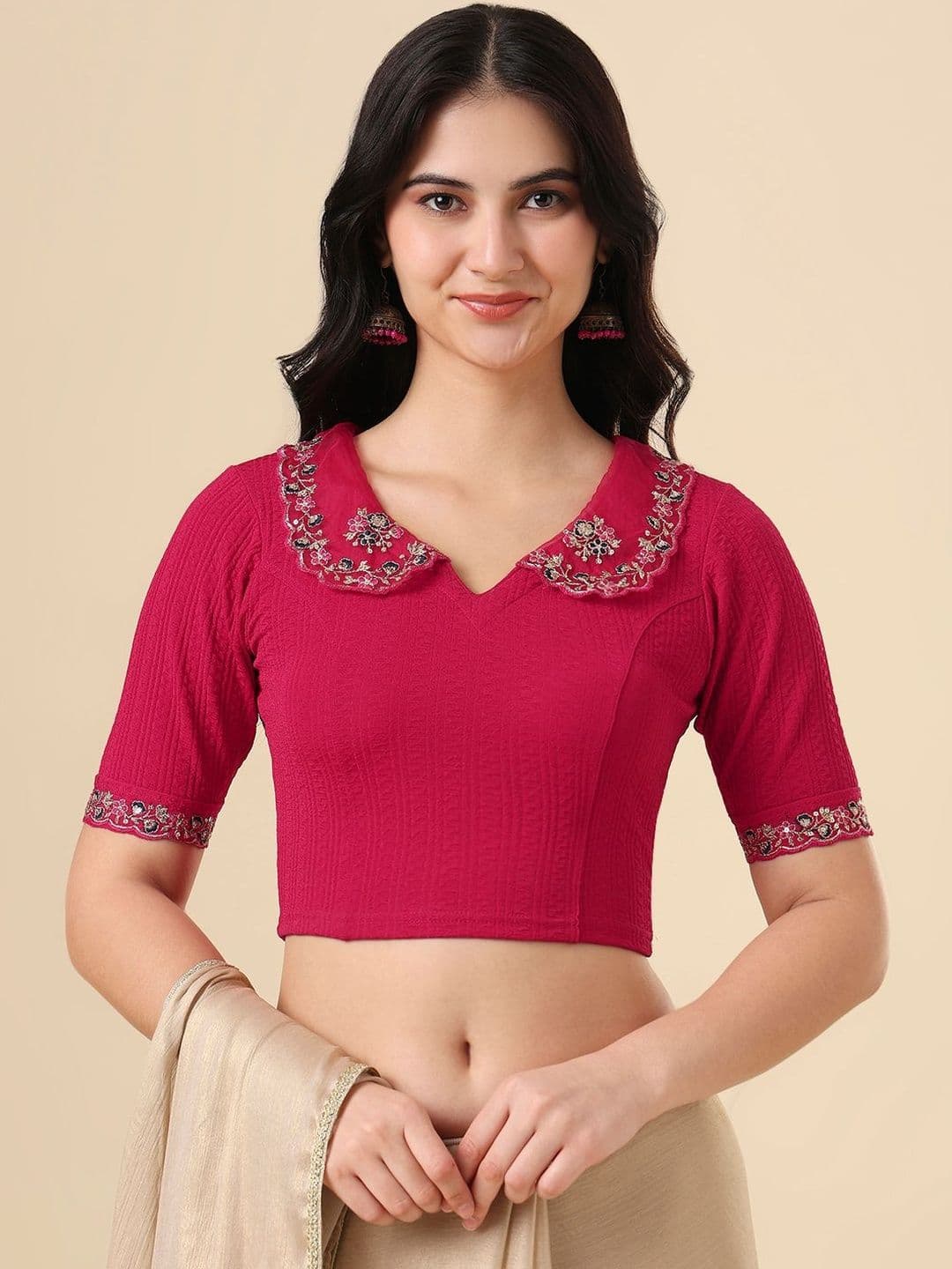 SALWAR STUDIO Embroidered Non Padded Saree Blouse - view 1