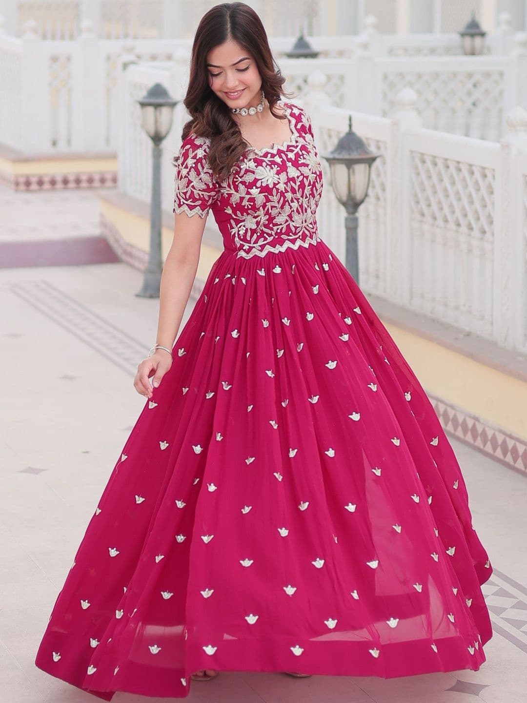 KALINI Embroidered Round Neck Fit & Flare Maxi Dress - view 1