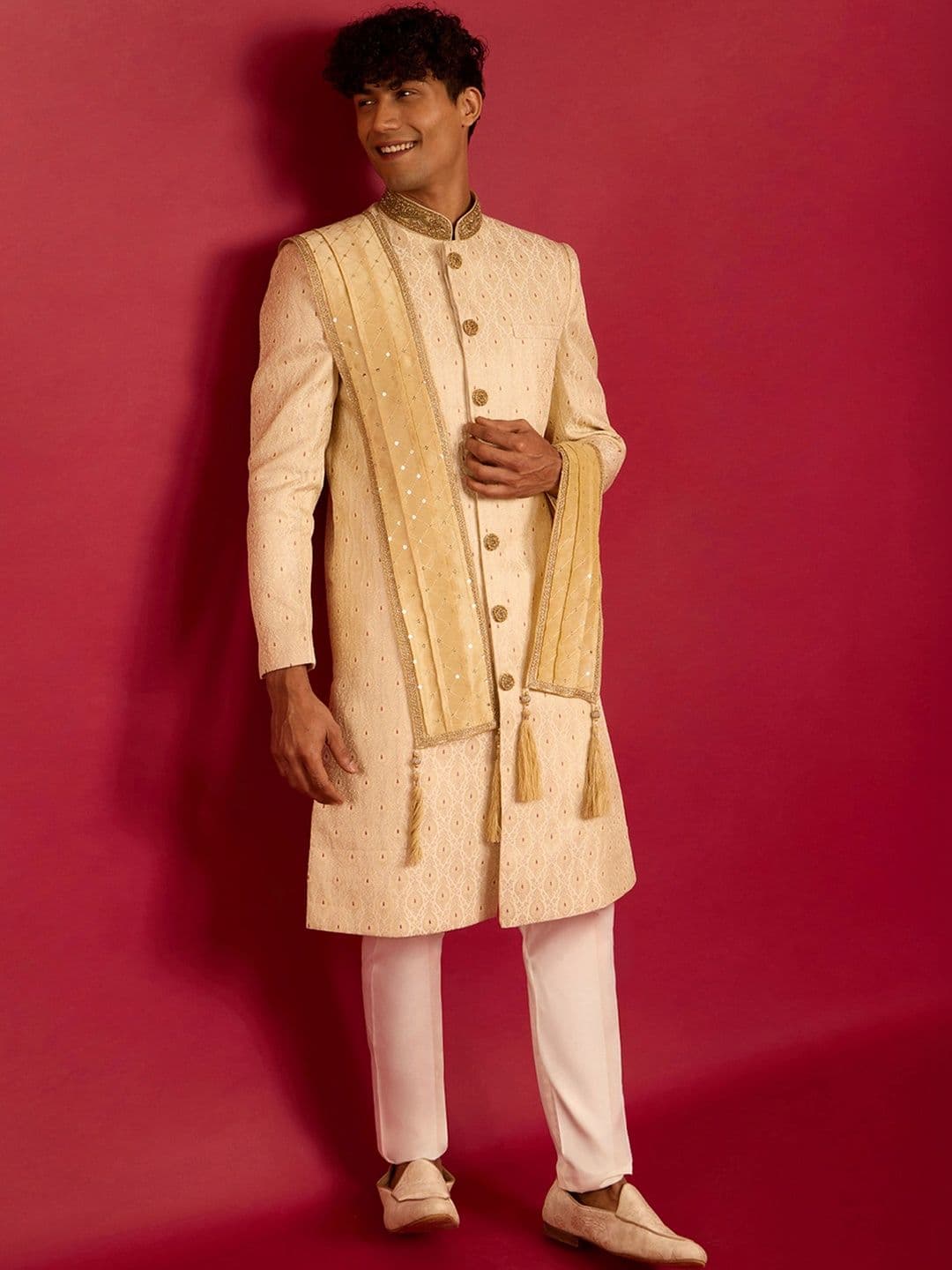 VASTRAMAY Self Designed Mandarin Collar Sherwani - view 1