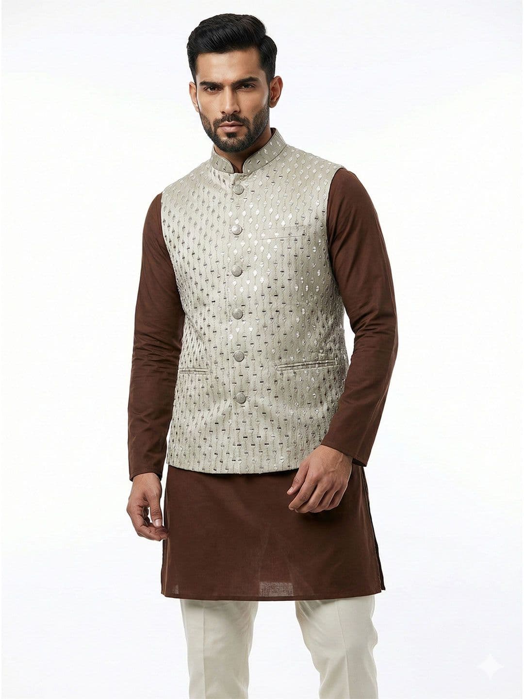 A LOYAL Printed Mandarin Collar Nehru Jackets - view 1