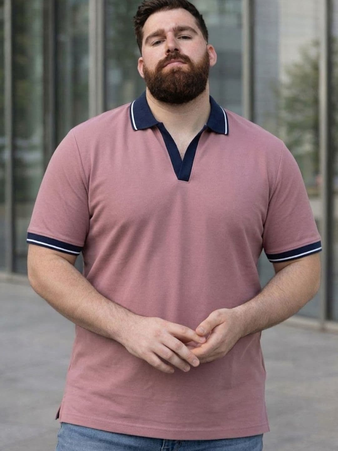 Rigo Men Plus Size Solid Mauve Tipping Collar Regular Fit Half Sleeve Cotton T-Shirt - view 1