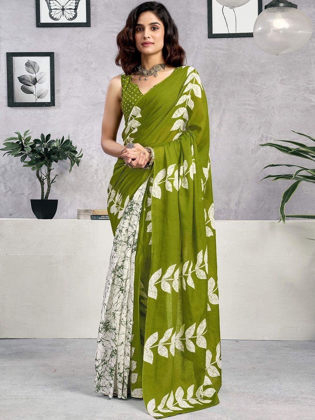 Sangria Printed Pure Cotton Ready to Wear Saree with Unstitched Blouse Piece - view 1