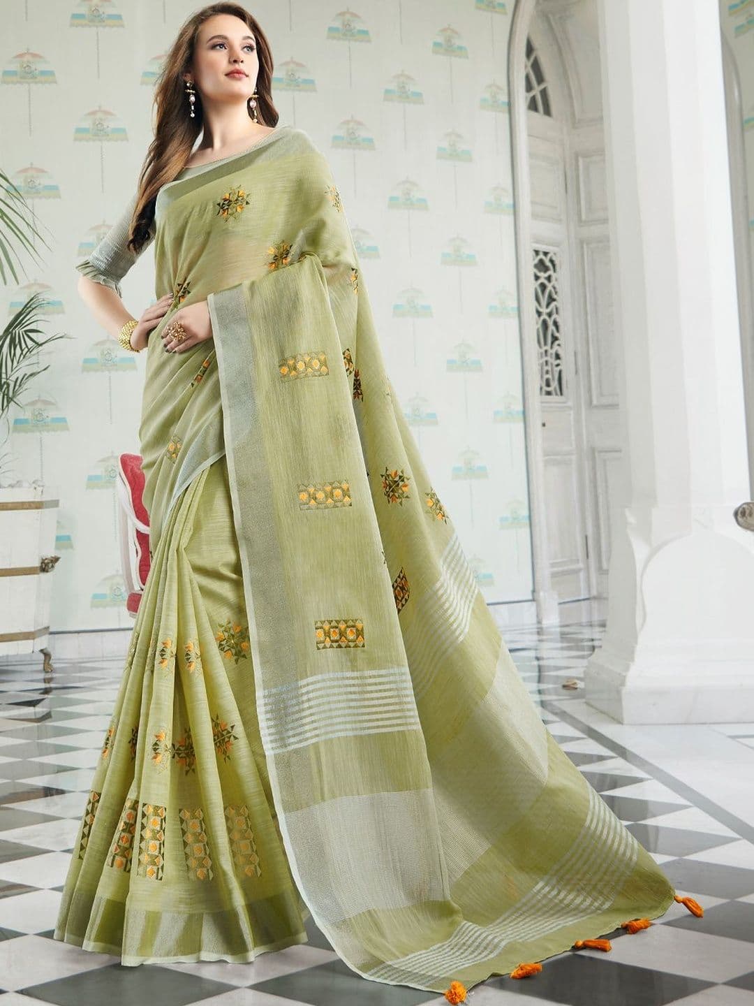 Sutriti Woven Design Linen Blend Designer Saree - view 1