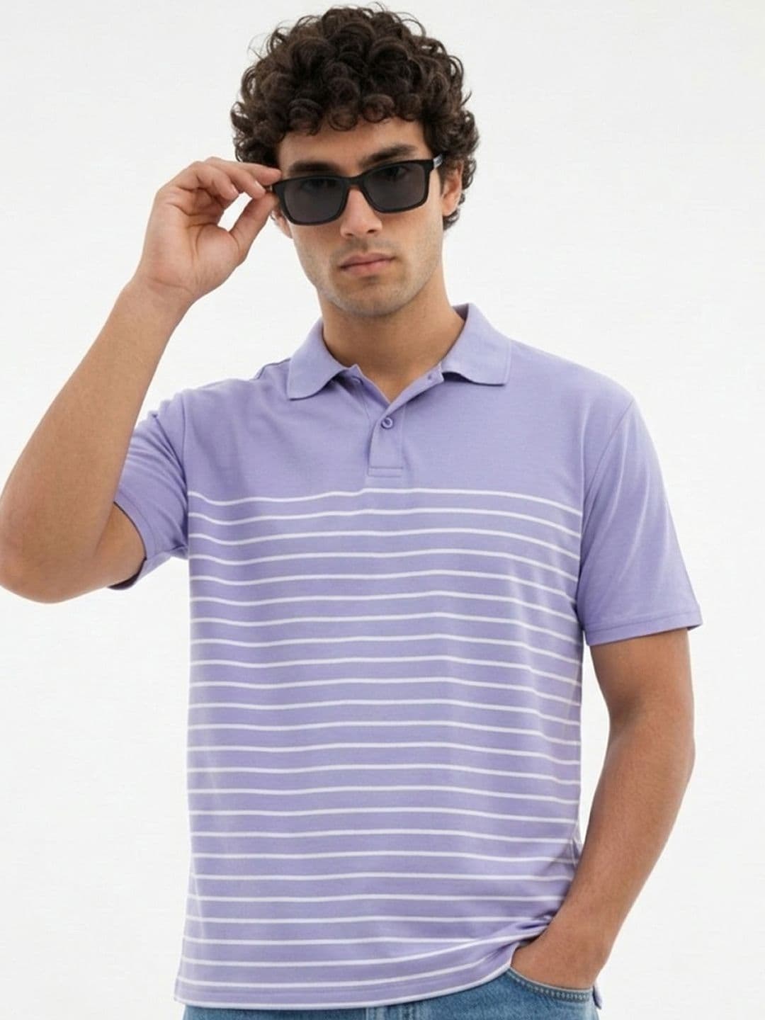 HERE&NOW Men Striped Polo Collar T-shirt - view 1