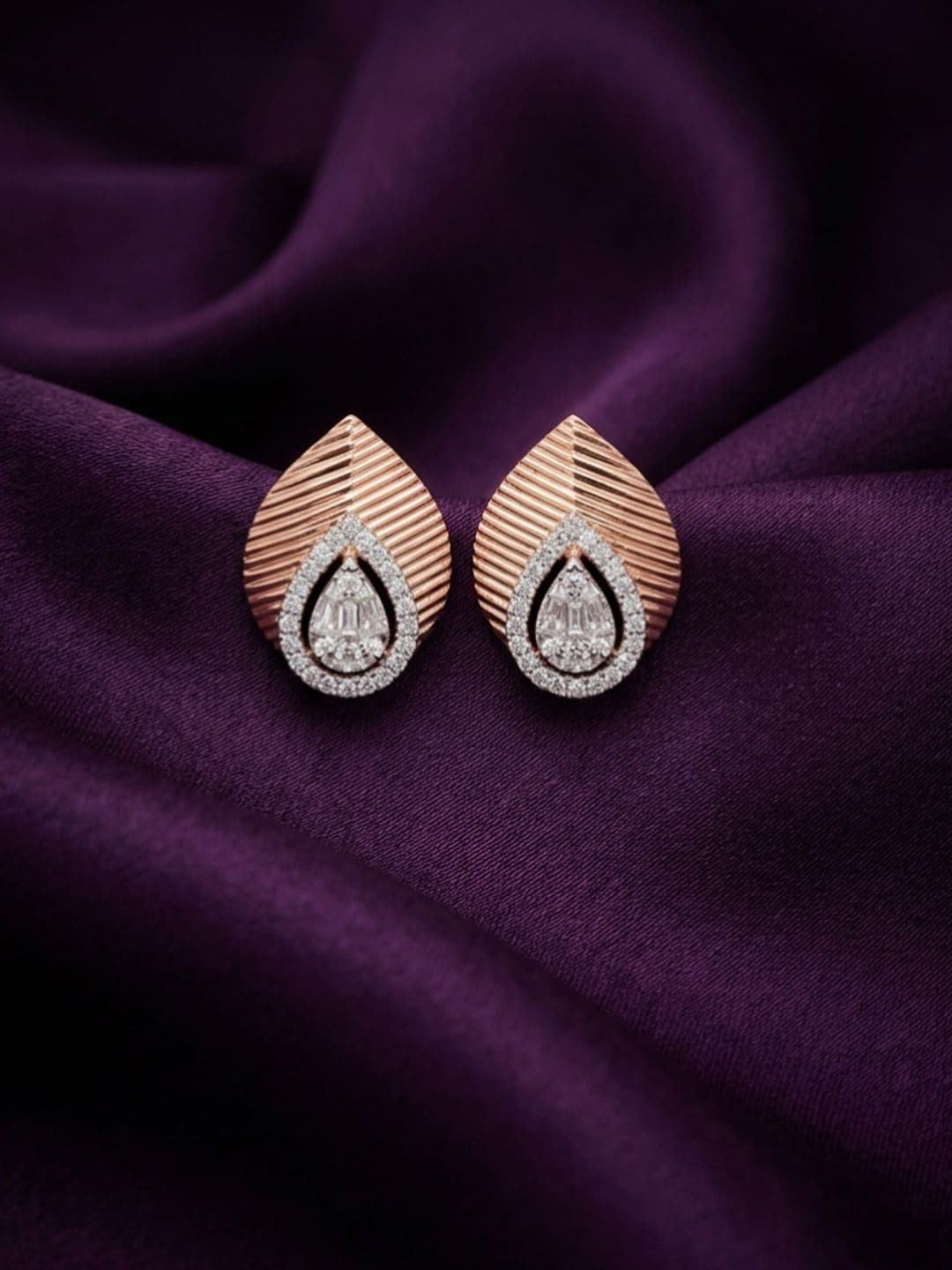 BAYAN JEWELRY 925 Sterling Silver 18KT Rose Gold Plated 0.29 CT Diamond Earrings - 2.03g - view 1