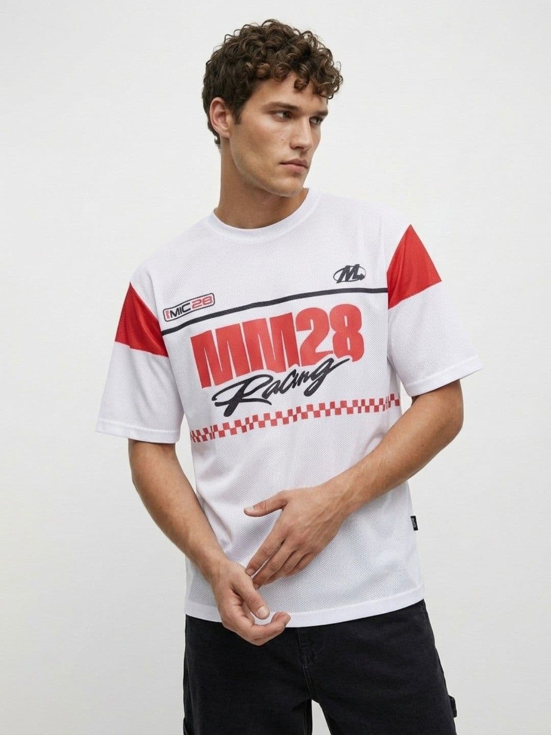 glitchez Typography Mickey Mouse 28 Printed Drop-Shoulder Sleeves Oversized Fit T-shirt - view 1