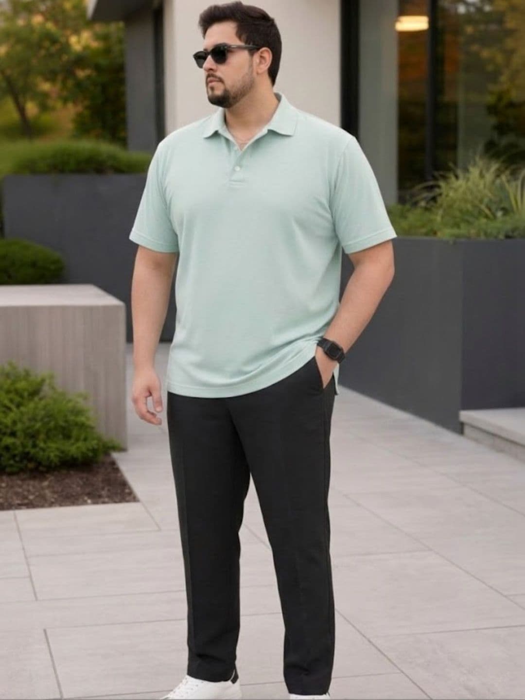 Metronaut Men Plus Size Solid Jade Cotton Polo Collar Half Sleeve Regular Fit T-Shirt - view 1