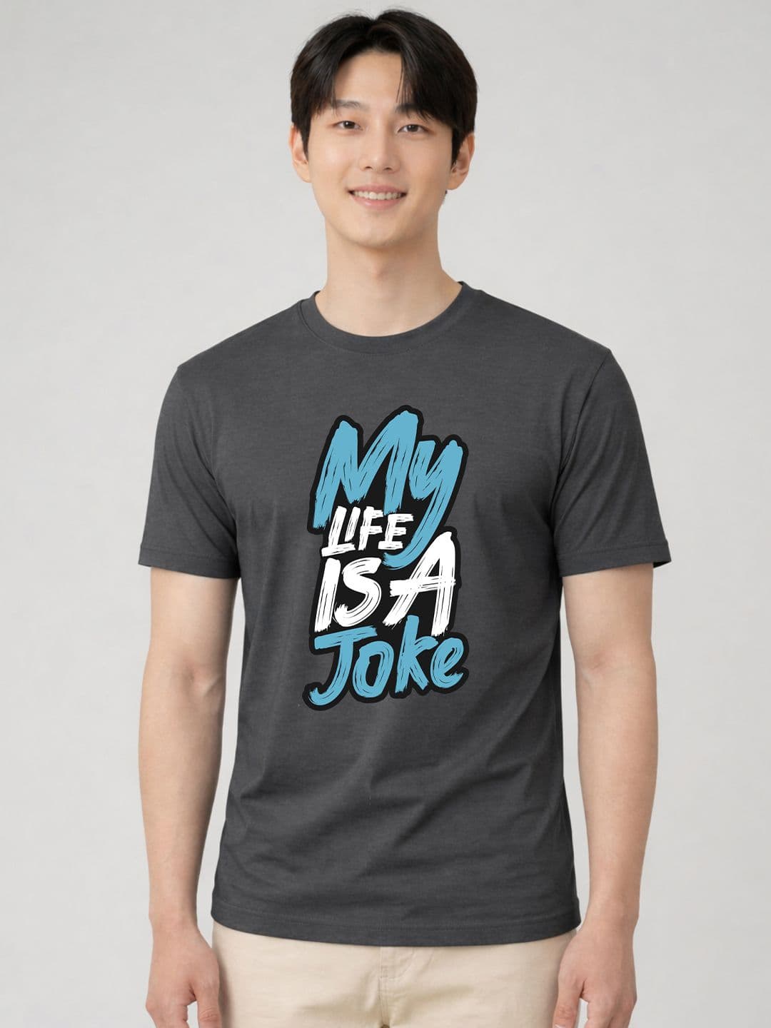 HERE&NOW Men Grey Graphic Printed Round Neck Casual Cotton Tshirts - view 1
