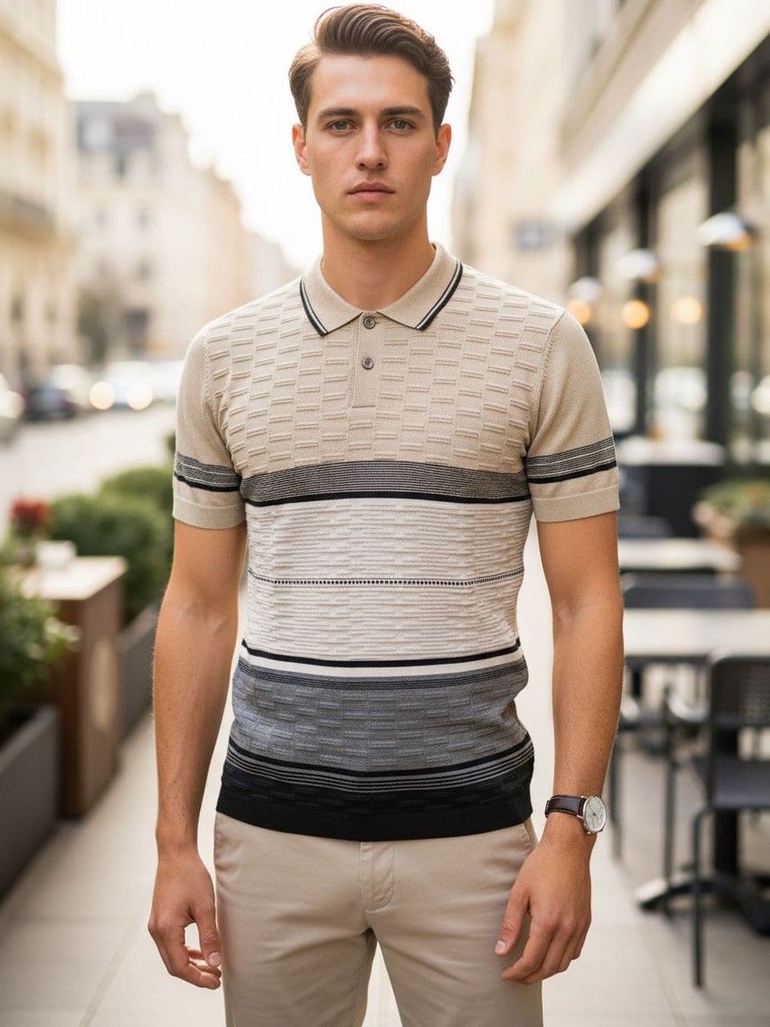 Mast & Harbour Men Striped Polo Collar T-shirt - view 1