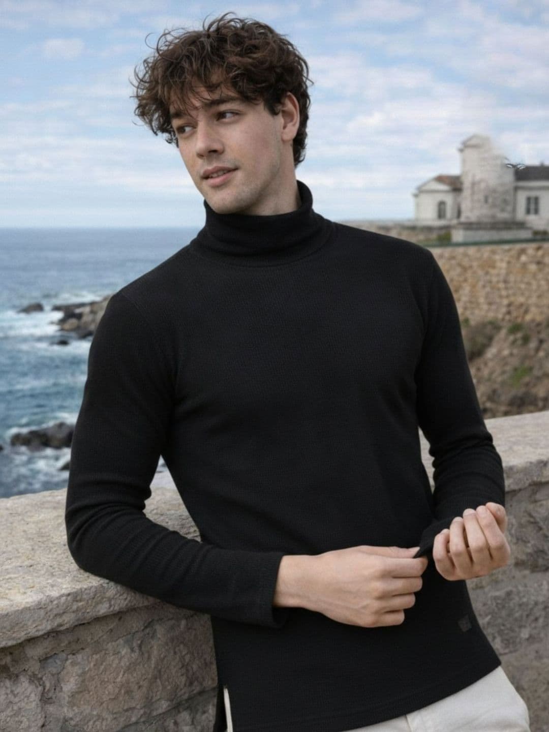 Rigo Men Solid Turtle Neck Regular Fit Black Tshirts - view 1