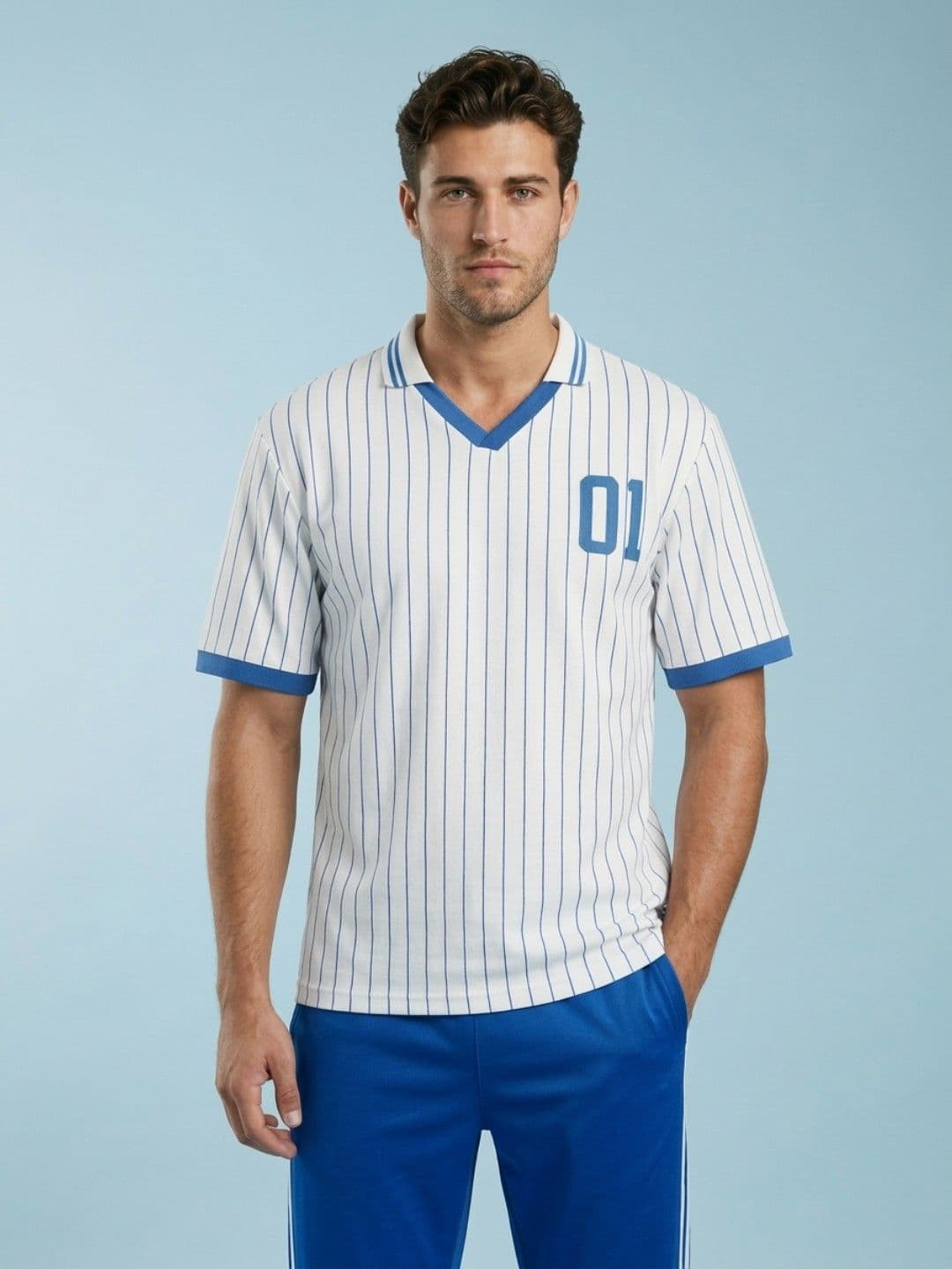 SPORT STREET by glitchez Striped Polo Collar Drop-Shoulder Sleeves Relaxed Fit T-shirt - view 1