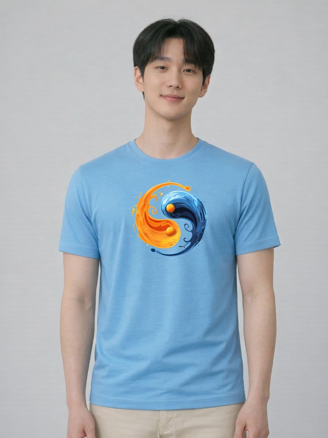 HERE&NOW Men Sky Blue Graphic Printed Round Neck Casual Cotton Tshirts - view 1
