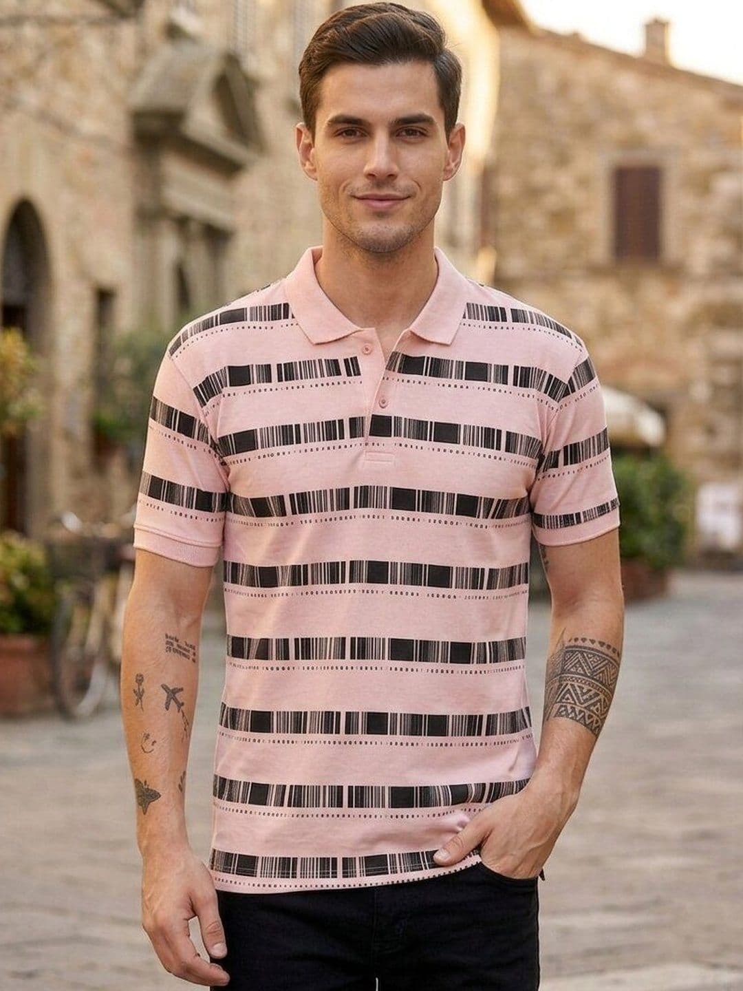 PYRO SPIRIT Men Striped Polo Collar T-shirt - view 1