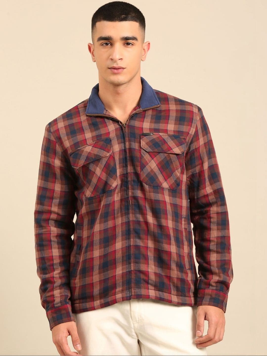 CAVALLO by Linen Club Men Checked Open Front Cotton Linen Jacket - view 1