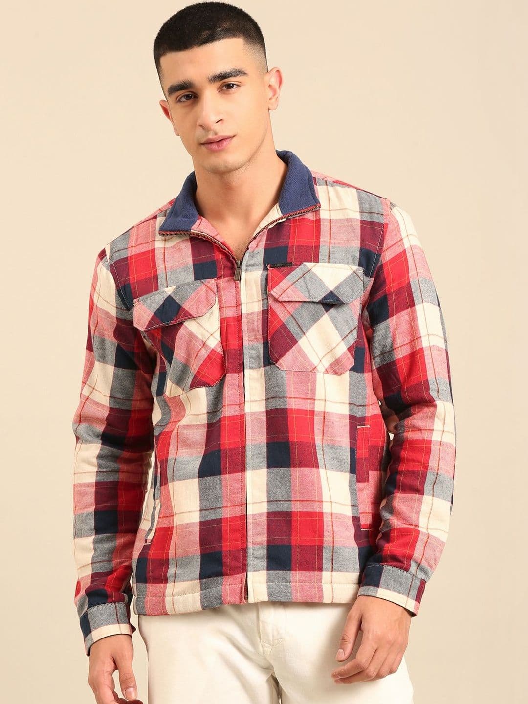 CAVALLO by Linen Club Men Checked Open Front Cotton Linen Jacket - view 1