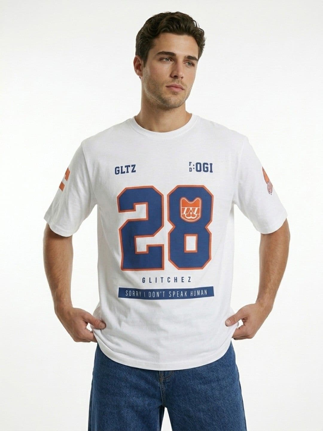 glitchez Varsity Printed Drop-Shoulder Sleeves Oversized T-shirt - view 1