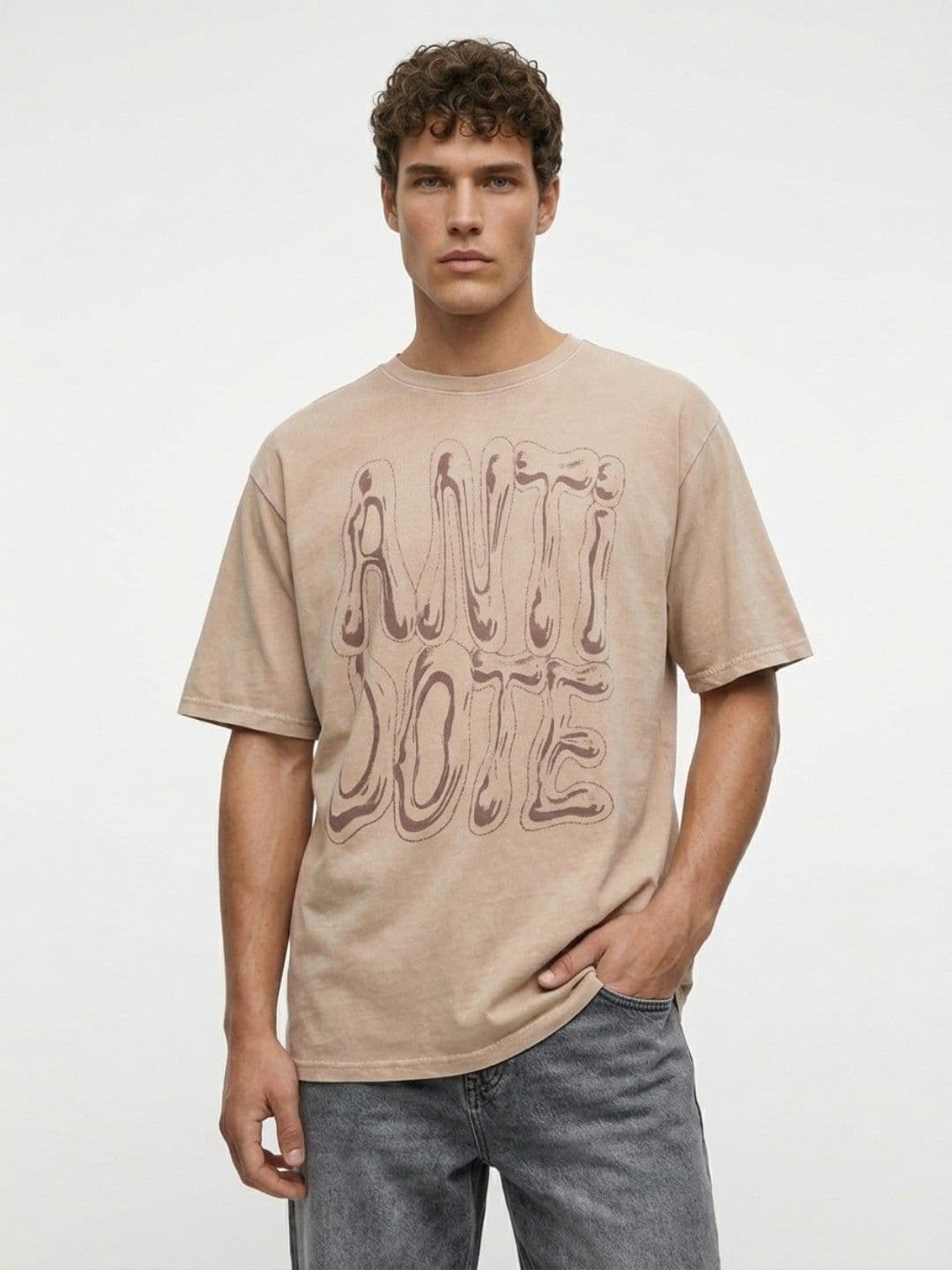 glitchez Overdyed Drop-Shoulder Sleeves Pure Cotton Oversized Fit T-shirt - view 1