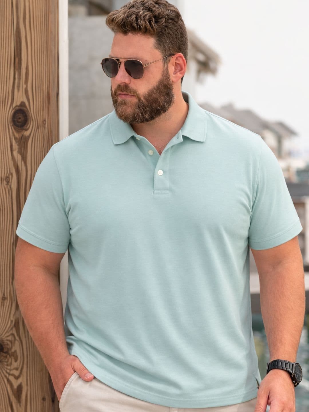 HERE&NOW Men Plus Size Solid Jade Cotton Polo Collar Half Sleeve Regular Fit T-Shirt - view 1