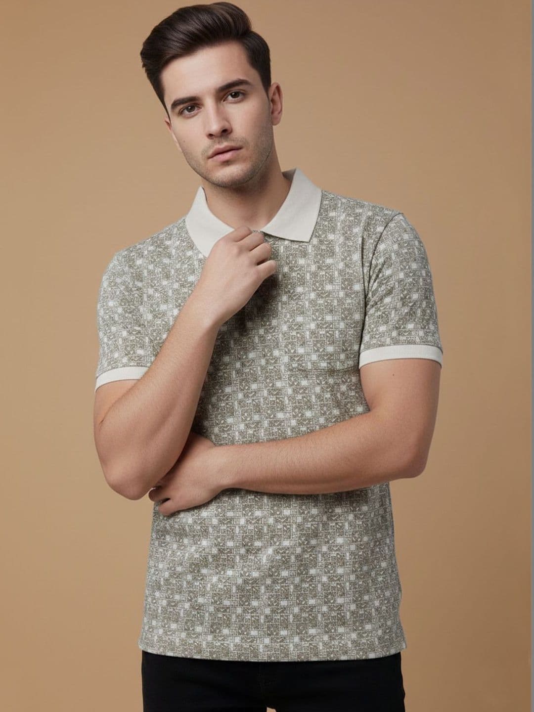 R.Code by The Roadster Life Co. Men Printed Polo Collar T-shirt - view 1