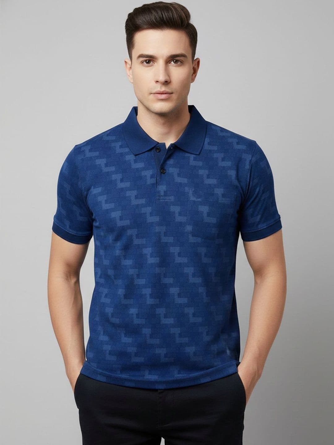 R.Code by The Roadster Life Co. Men Printed Polo Collar T-shirt - view 1