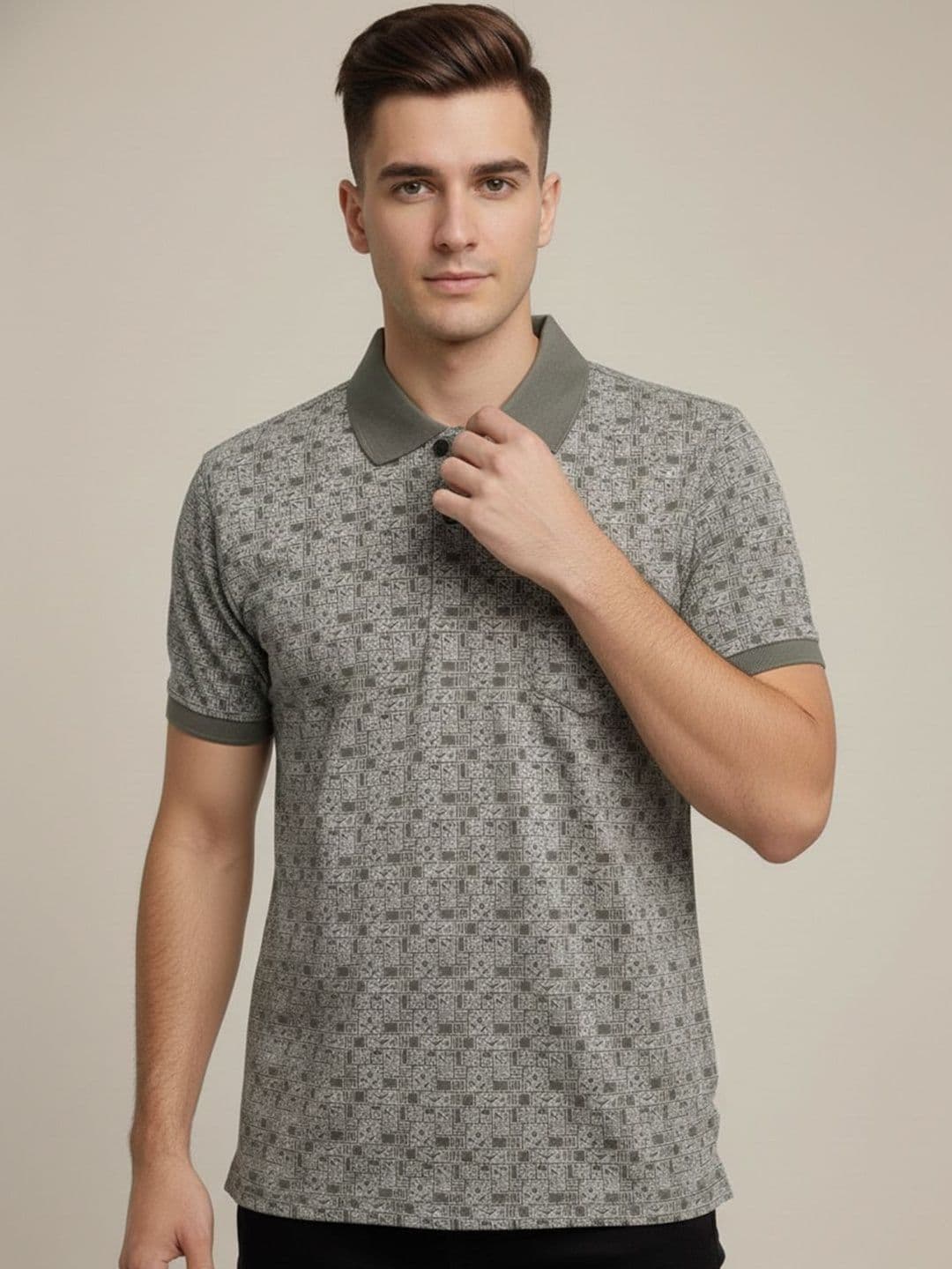 R.Code by The Roadster Life Co. Men Printed Polo Collar T-shirt - view 1