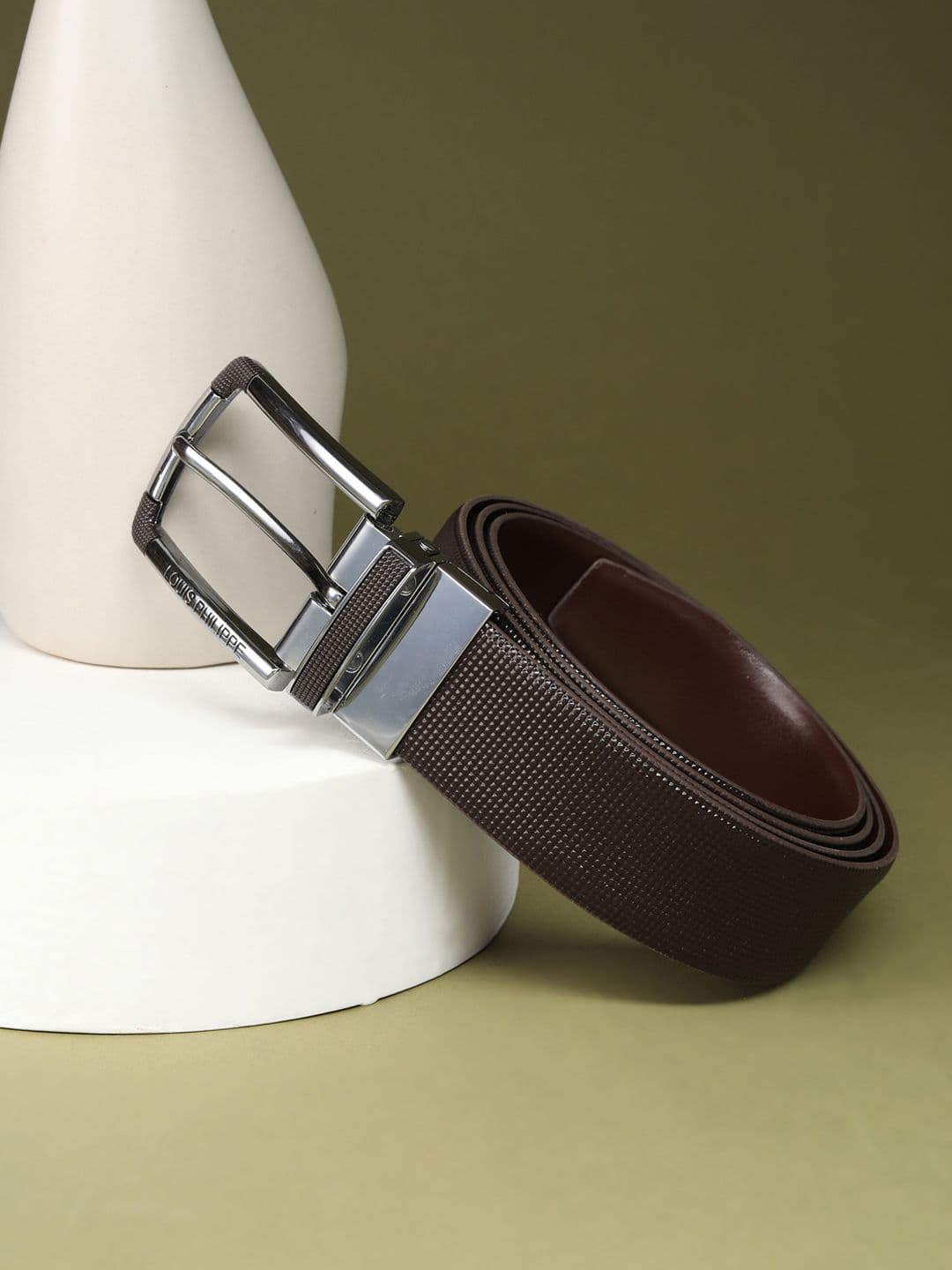 Louis Philippe Men Italian Leather Dual Tone Zinc Alloy Buckle Formal Reversible Belt - view 1