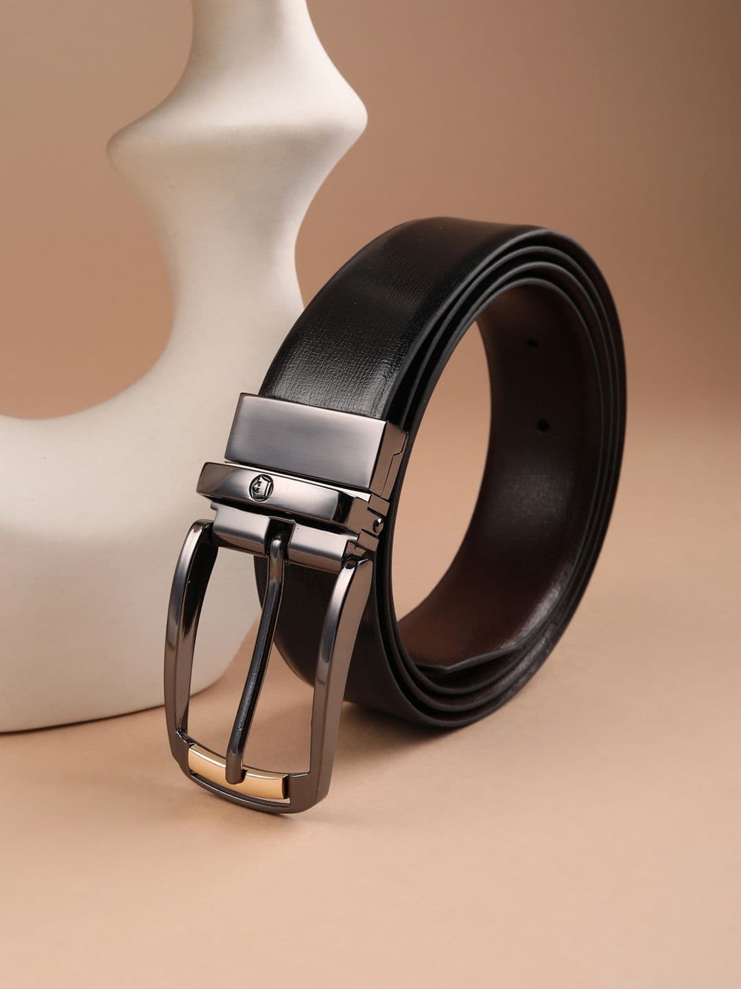 Louis Philippe Men Italian Leather Dual Tone Zinc Alloy Buckle Formal Reversible Belt - view 1