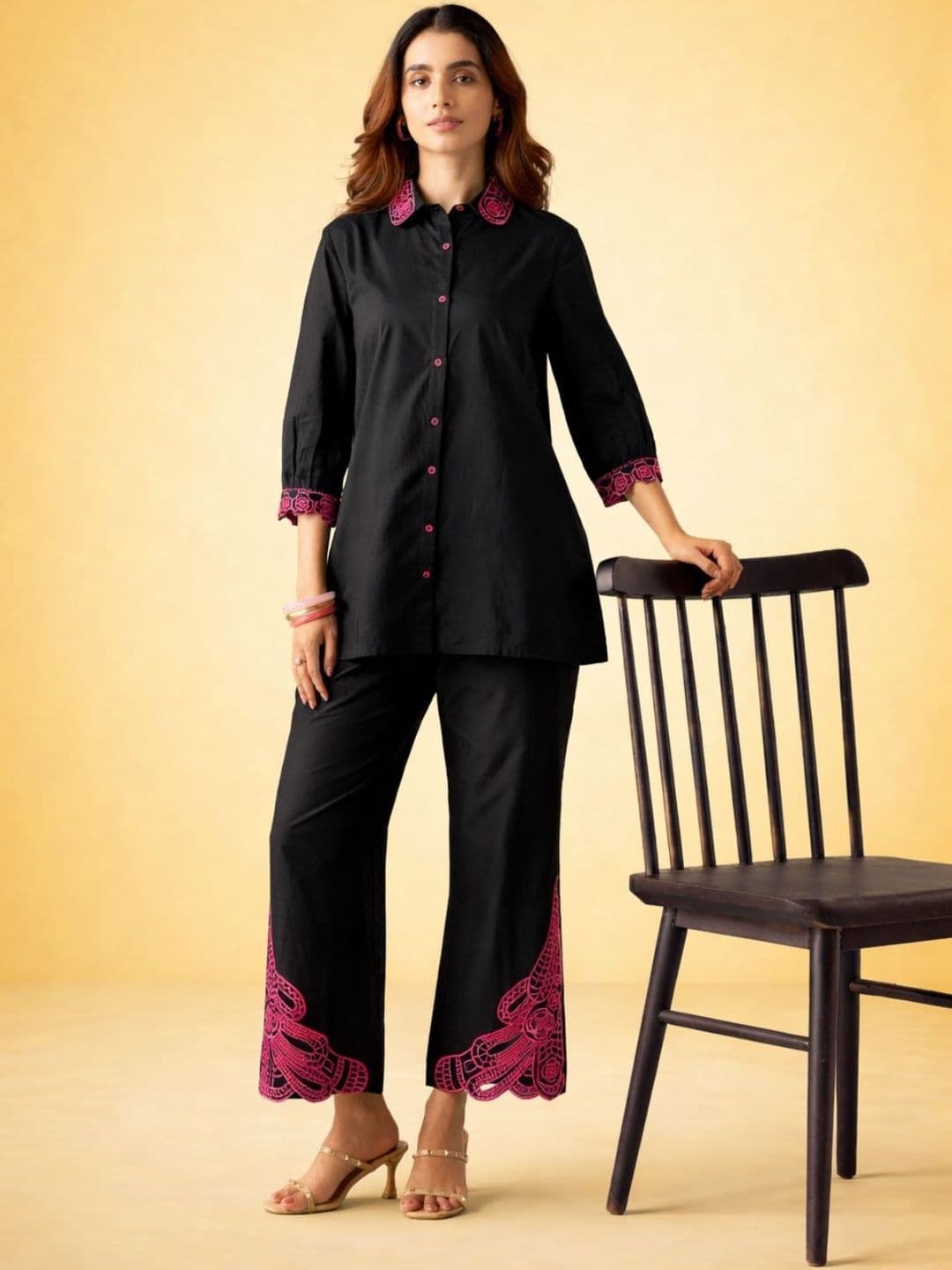 Anouk Cotton Embroidered Shirt with Trousers - view 1