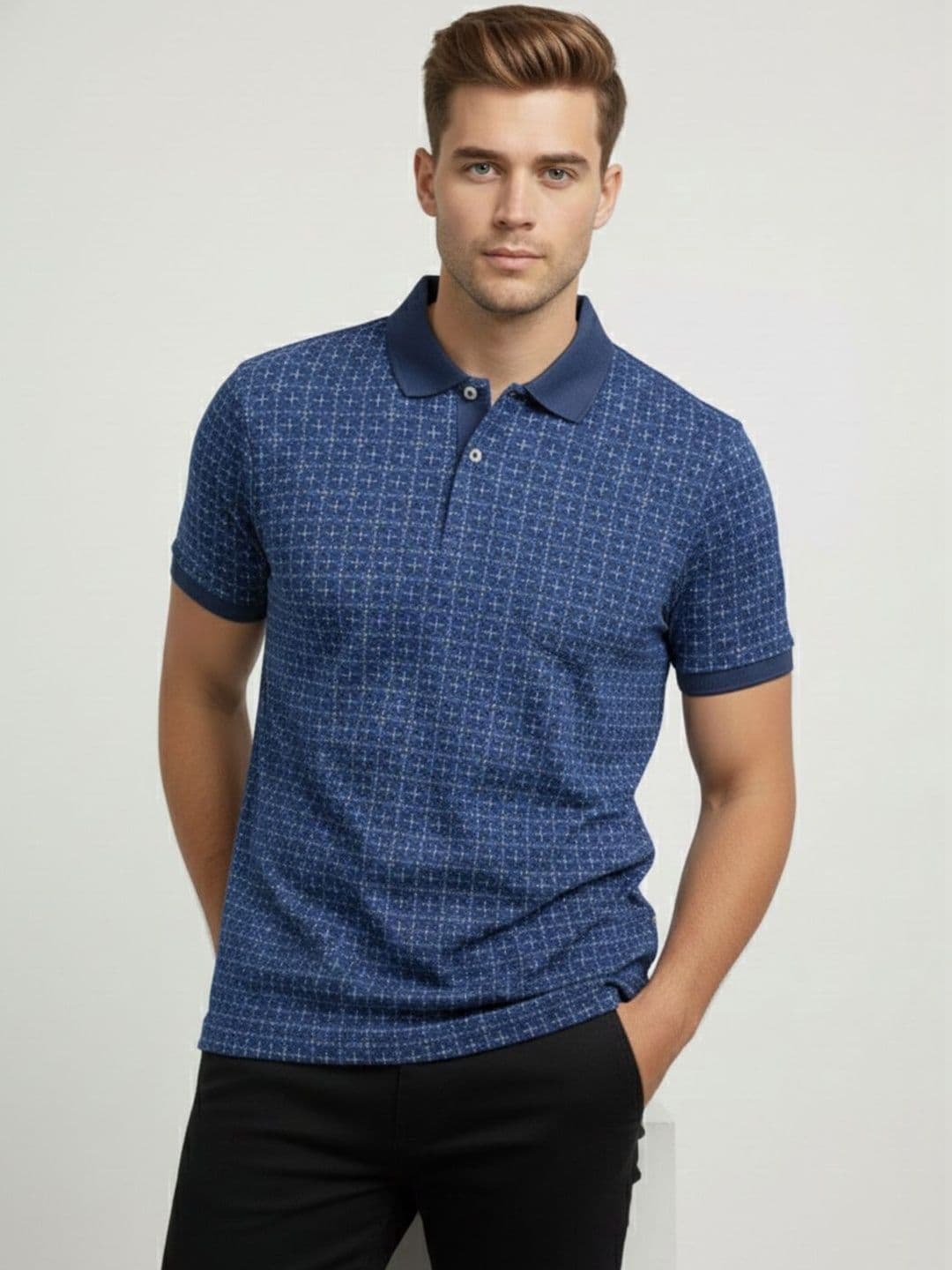 R.Code by The Roadster Life Co. Men Printed Polo Collar T-shirt - view 1