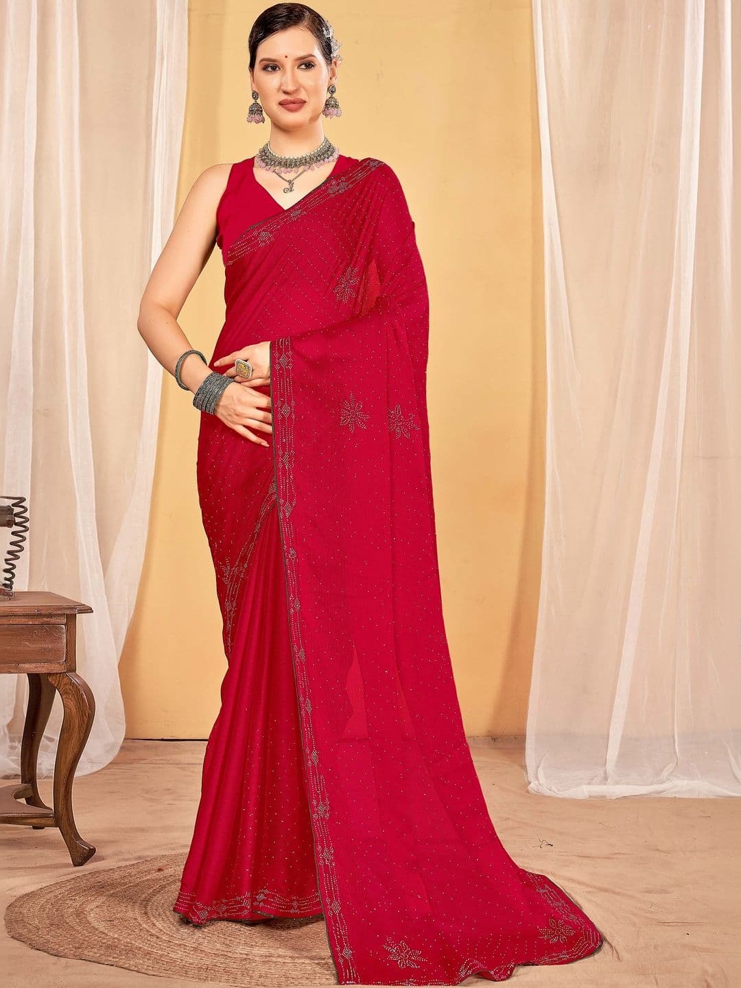 Sangria Embellished Sarees With Unstitched Blouse Piece - view 1