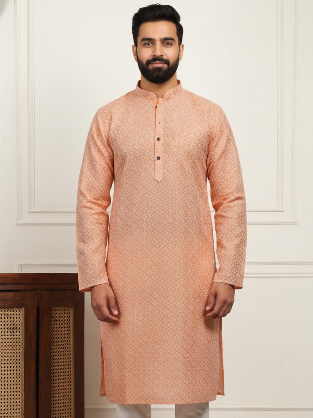 HERE&NOW Men Long Sleeves Mandarin Collar Solid Kurta - view 1