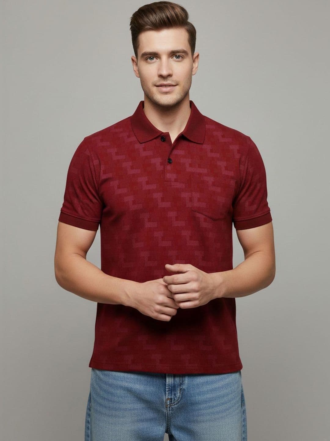 R.Code by The Roadster Life Co. Men Printed Polo Collar T-shirt - view 1