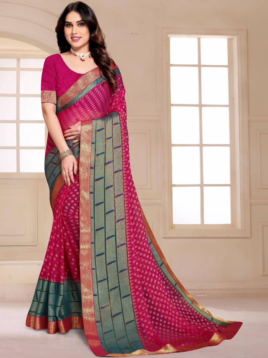 Sangria Printed Saree With Unstitched Blouse - view 1