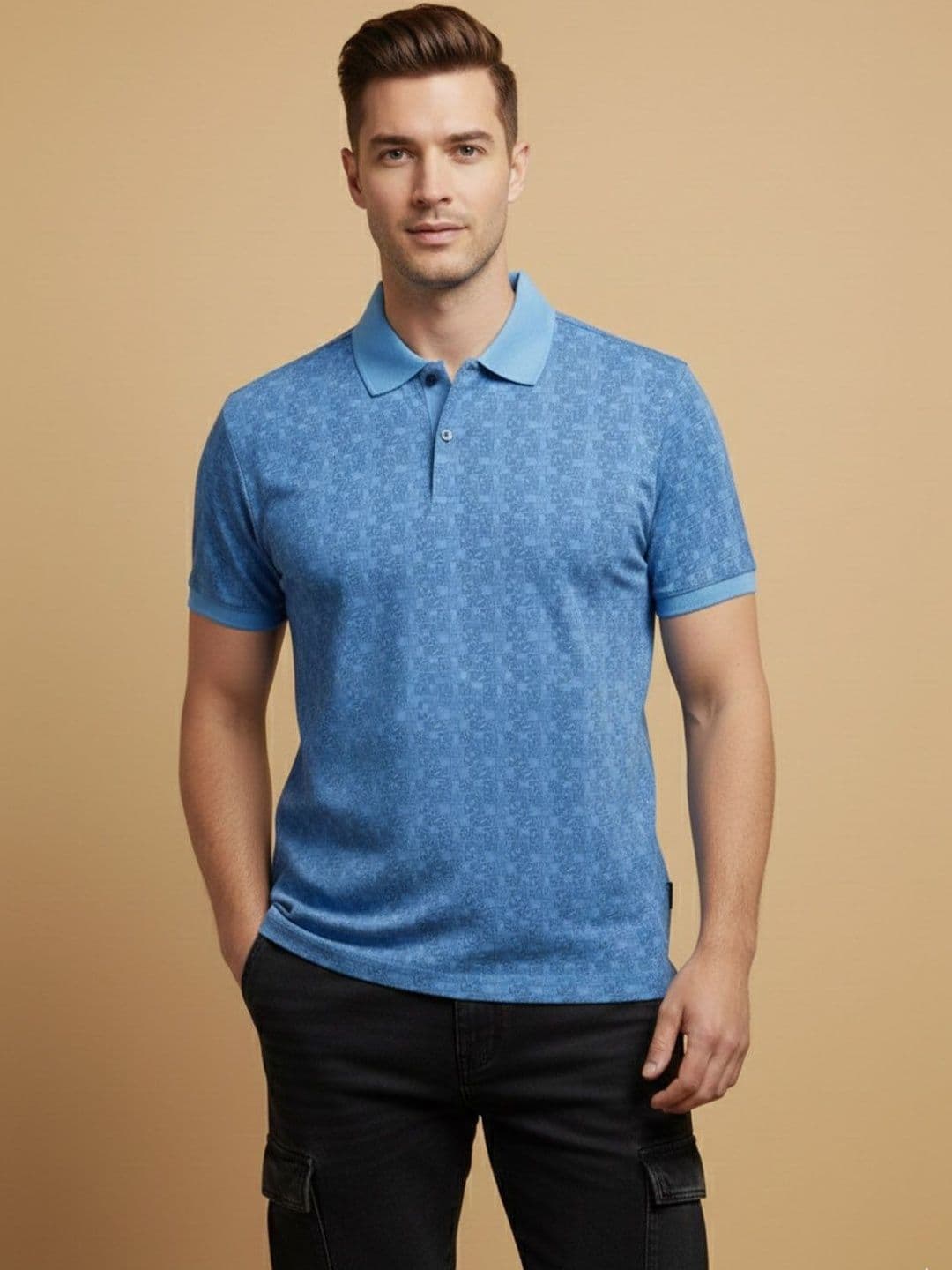 R.Code by The Roadster Life Co. Men Printed Polo Collar T-shirt - view 1