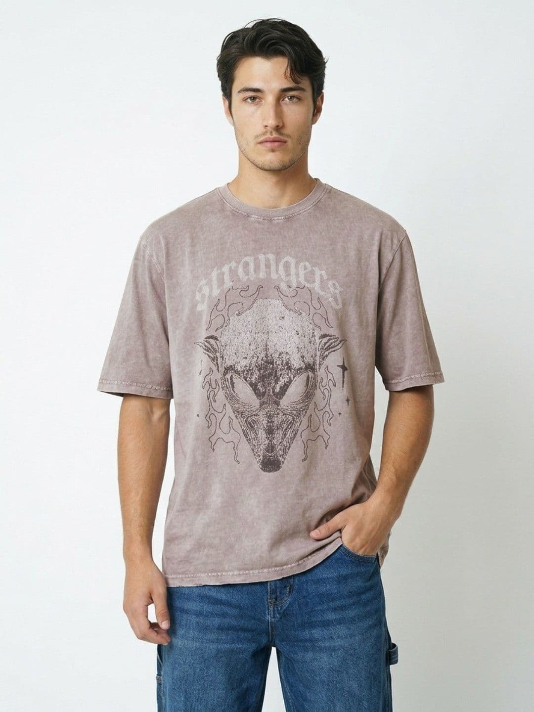 glitchez Overdyed Drop-Shoulder Sleeves Pure Cotton Oversized Fit T-shirt - view 1