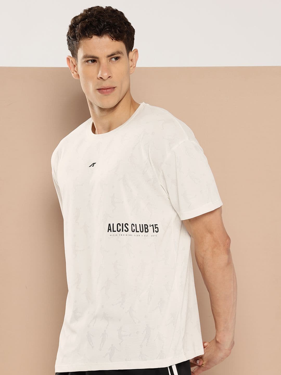 Alcis Brand Logo Printed Drop-Shoulder Sleeves DryTech Relaxed Fit T-shirt - view 1