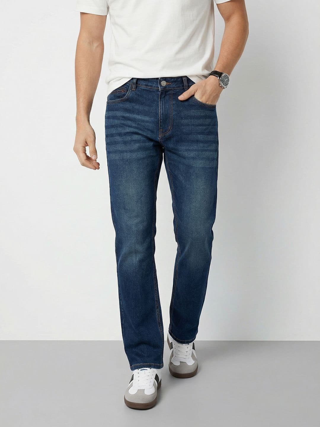 Mast & Harbour Men Regular Fit Mid-Rise Light Fade Pure Cotton Jeans - view 1