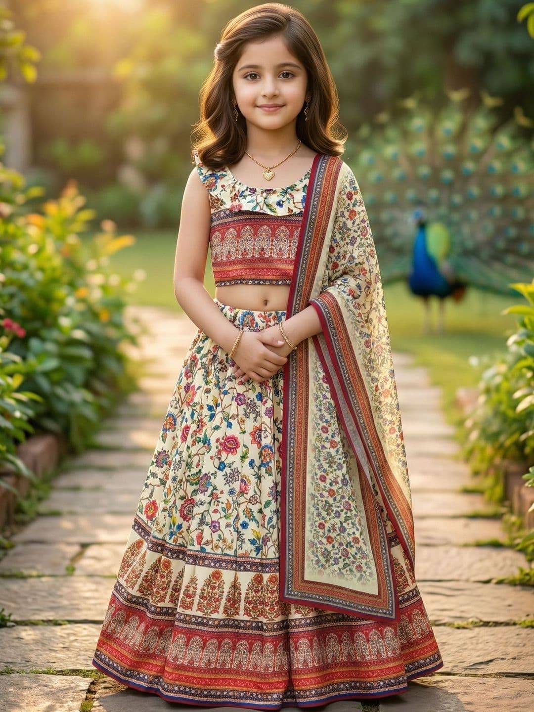 KALINI Girls Printed Ready to Wear Lehenga & Blouse With Dupatta - view 1