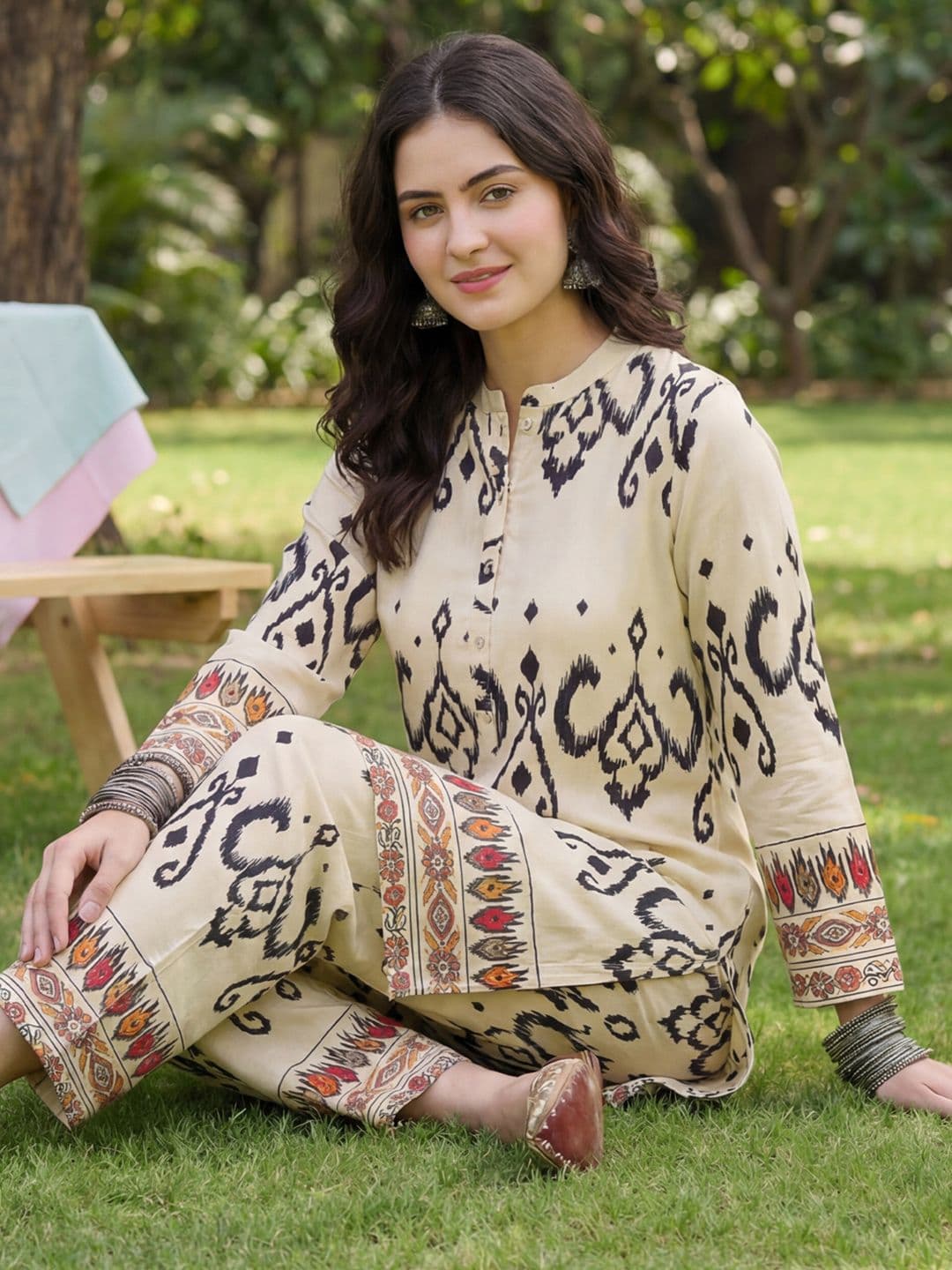 Indo Era Off White Printed Straight Co-ords Set - view 1