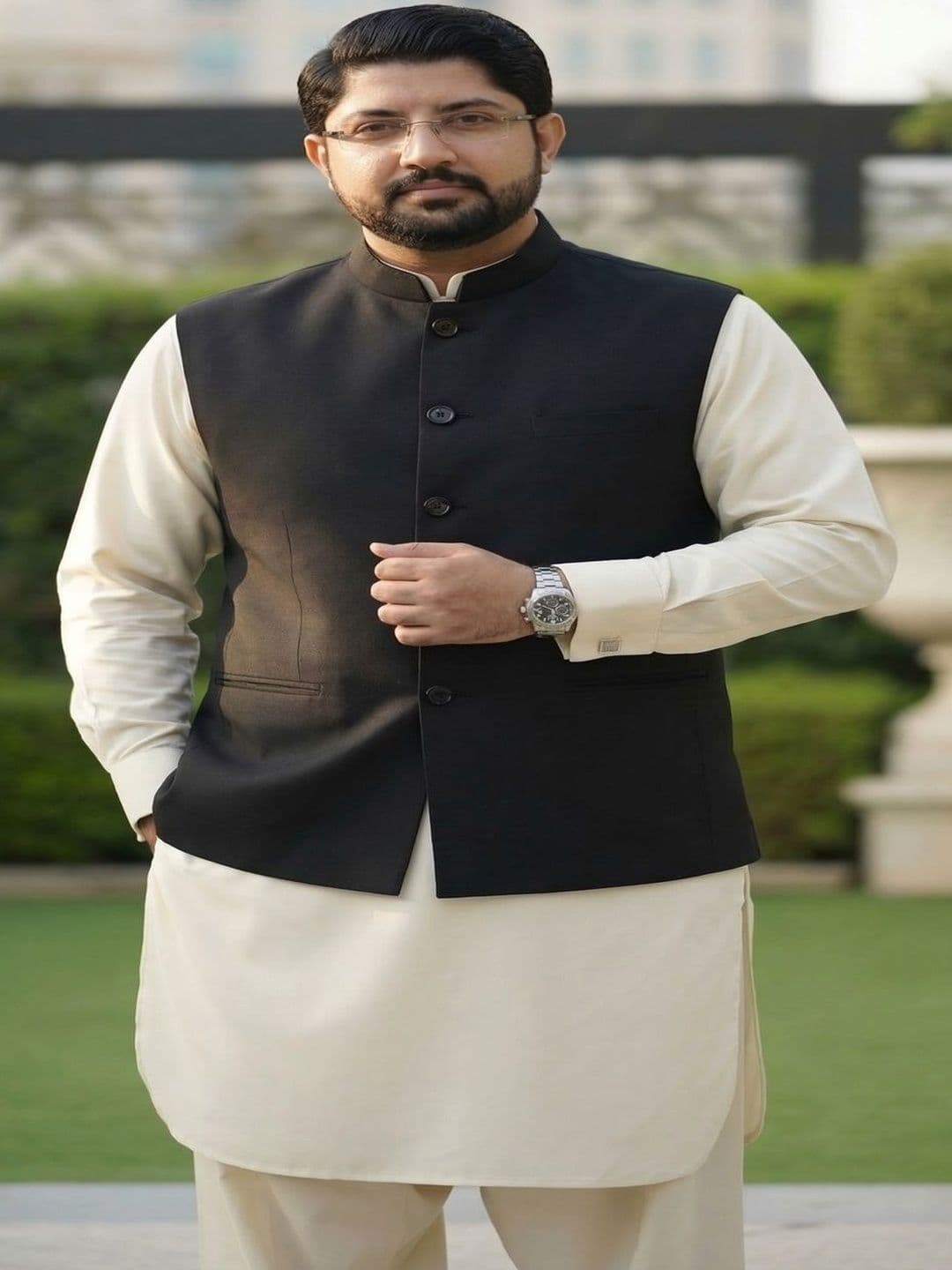 THE FASHION HUB Single-Breasted Nehru Jacket - view 1